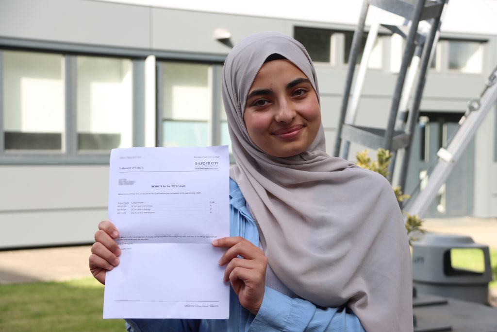 Maya Kabour with her A Level results 