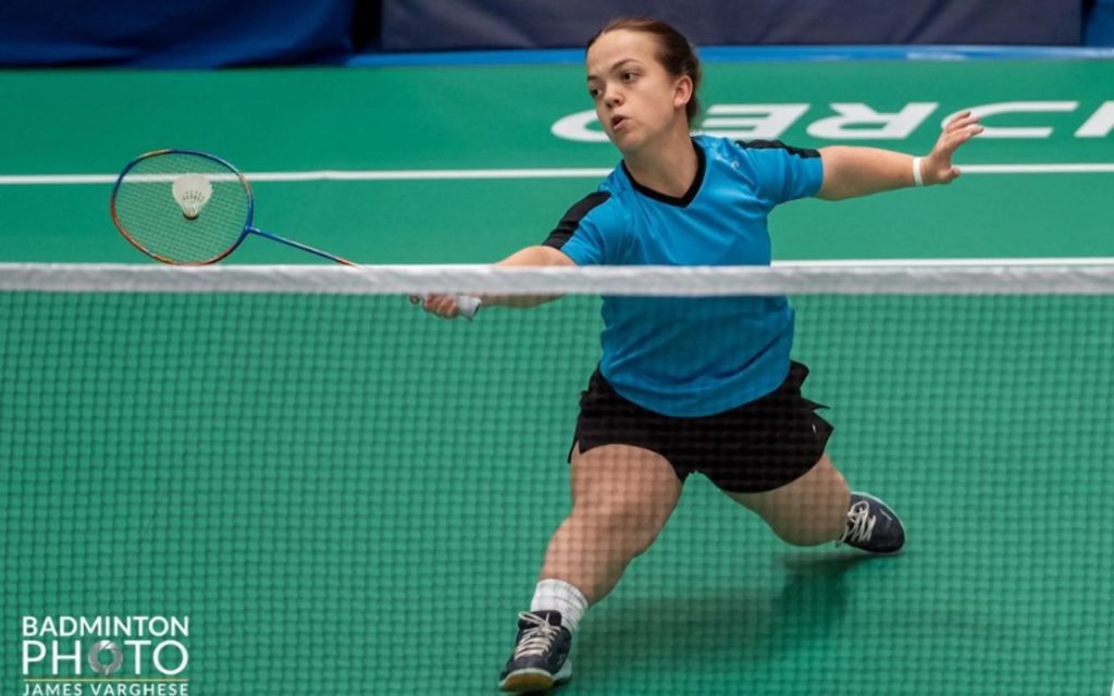 Anya Butterworth competing in a badminton match